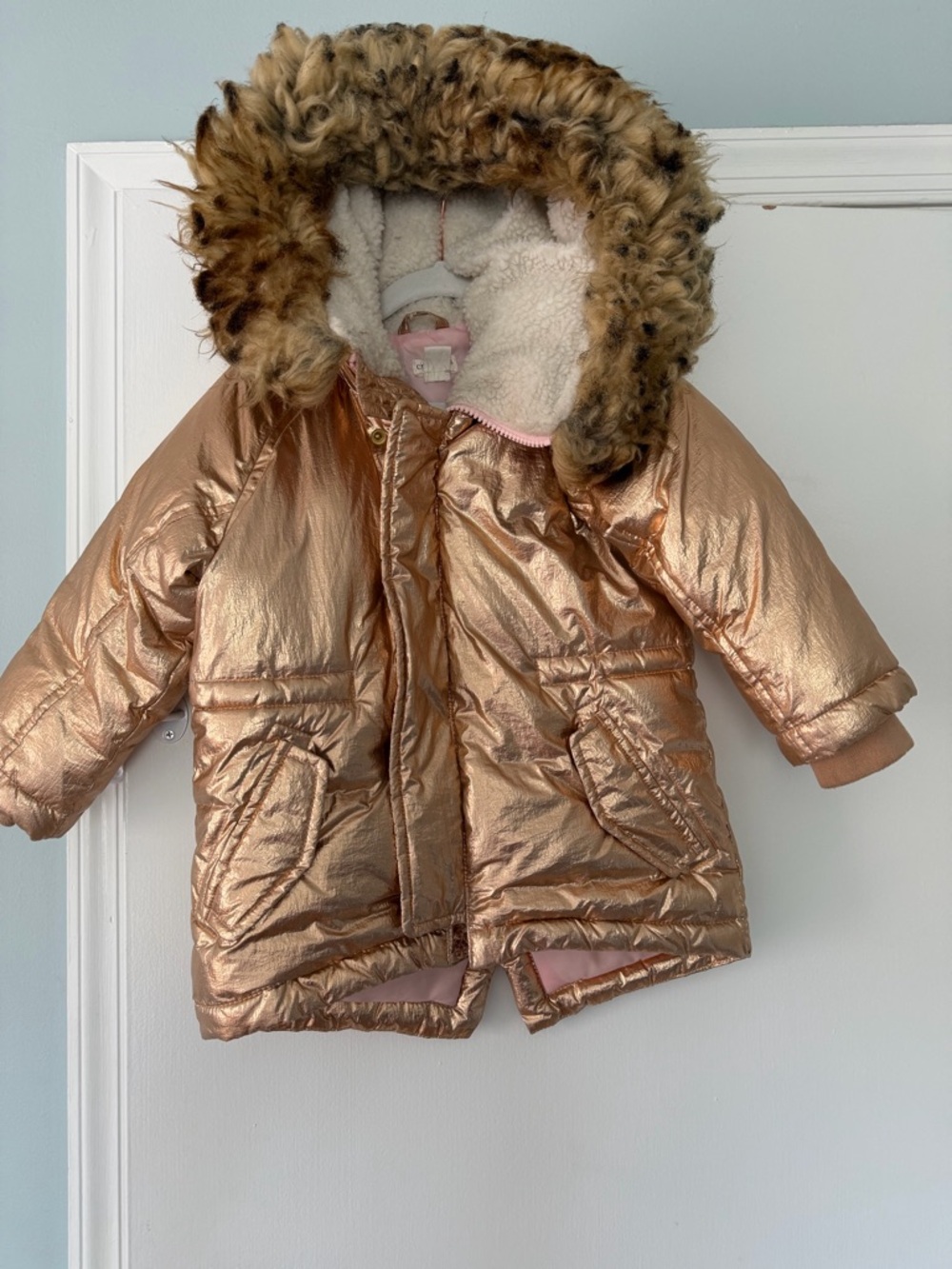 Crewcuts Metallic Pink Rose Faux-Sherpa Lined Jacket girl 2T
